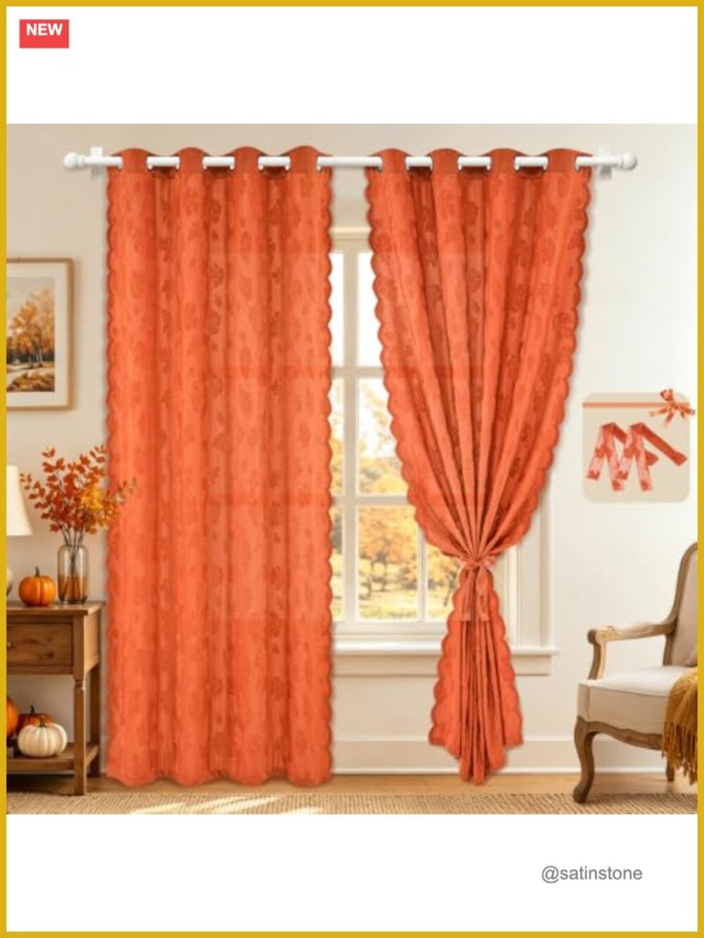 3D Flocked Maple Leaf Curtains 84in Light Filtering Grommet Panels